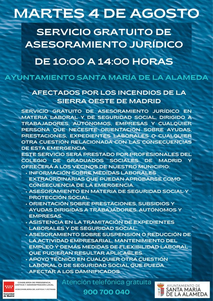 Cartel Asesoramiento Jurídico Damnificados Incendio Sierra Oeste Madrid