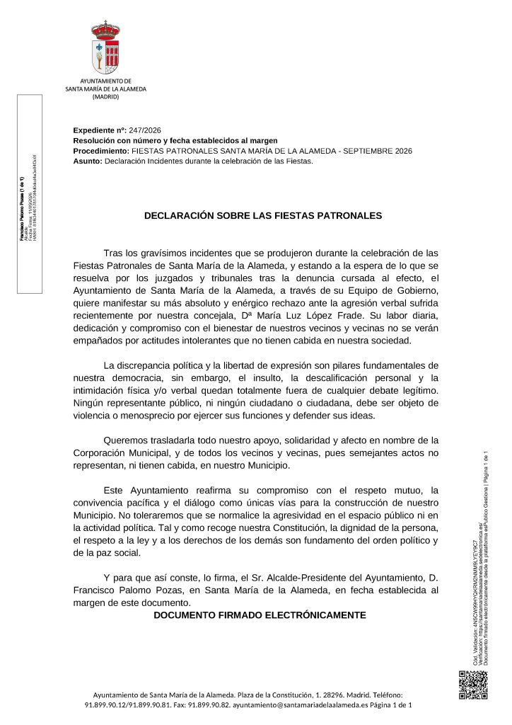 DECLARACIÓN INCIDENTES FIESTAS PATRONALES